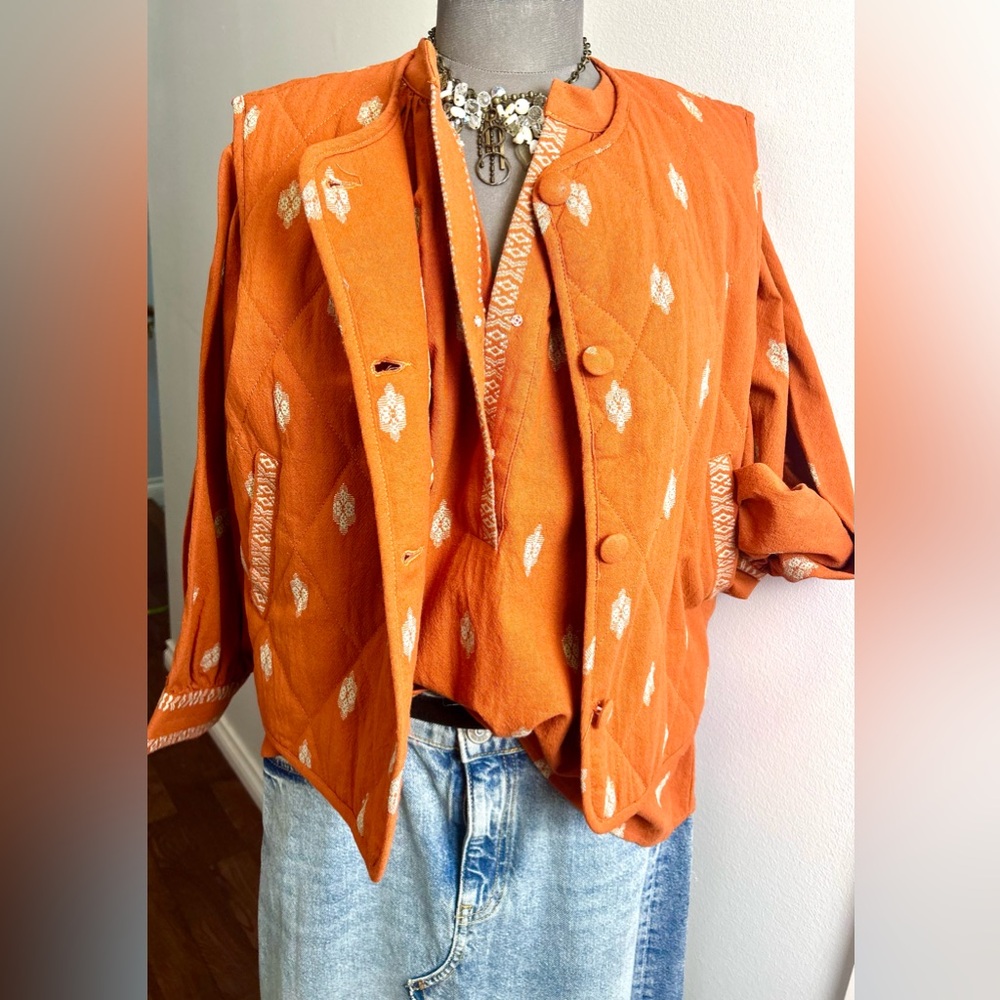 NWT Anthro 2piece Set 100% Cotton Terracotta Quilted Vest & Matching Blouse